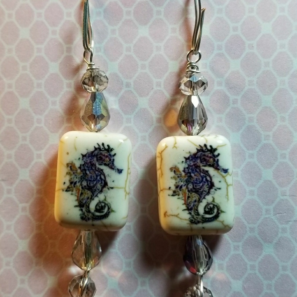 #0180 Ceramic Sea Horse Earrings