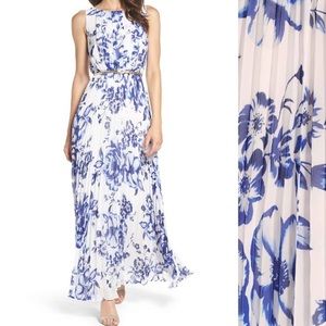 Eliza J Chiffon Pleated Floral Maxi Dress