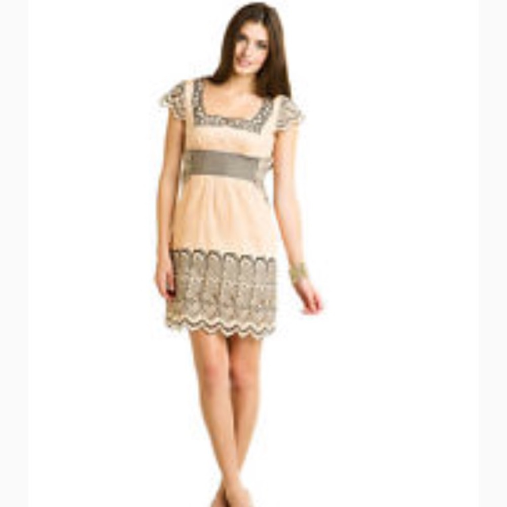 [Catherine Malandrino] peach lace trim dress