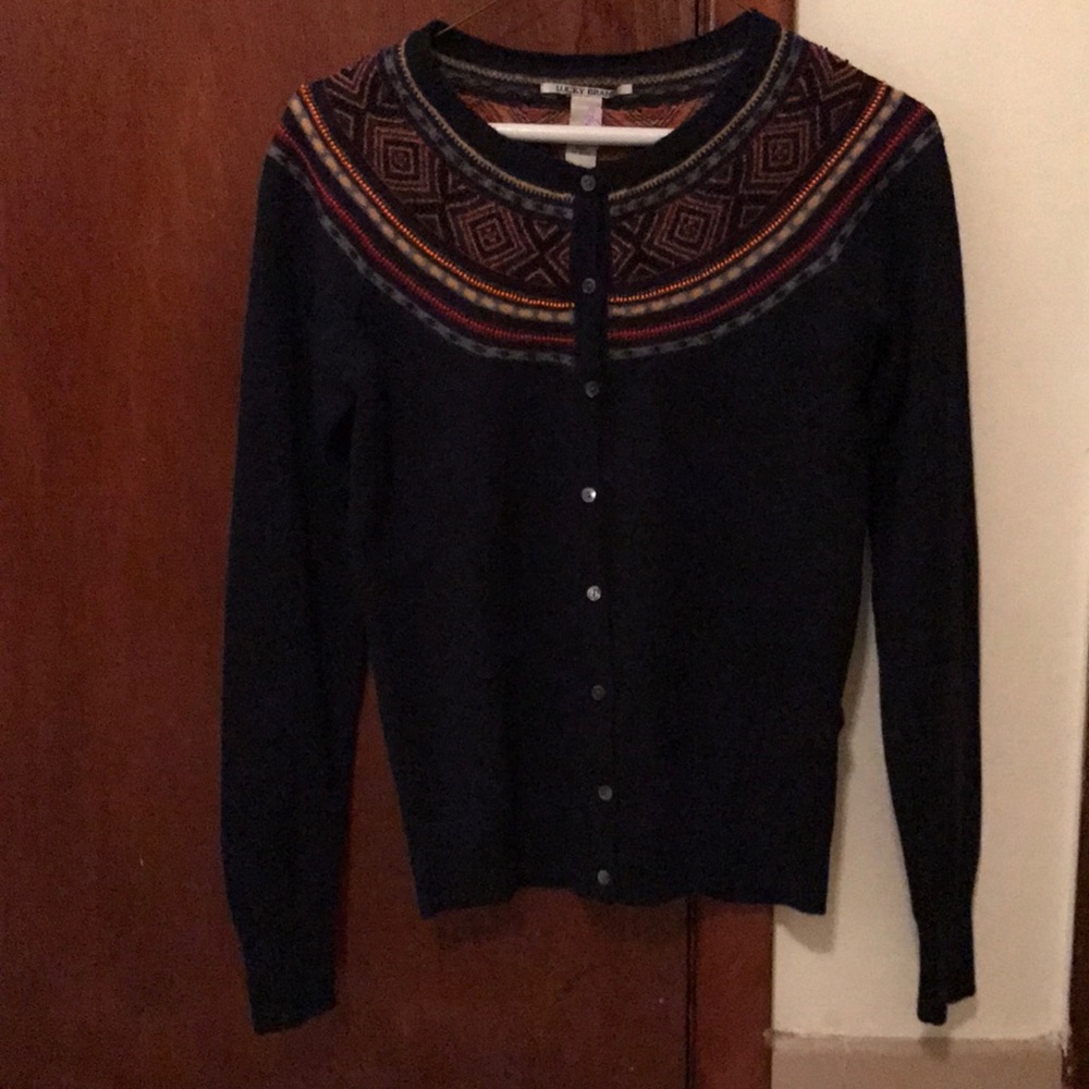 Lucky Brand navy beaded patterned cardigan