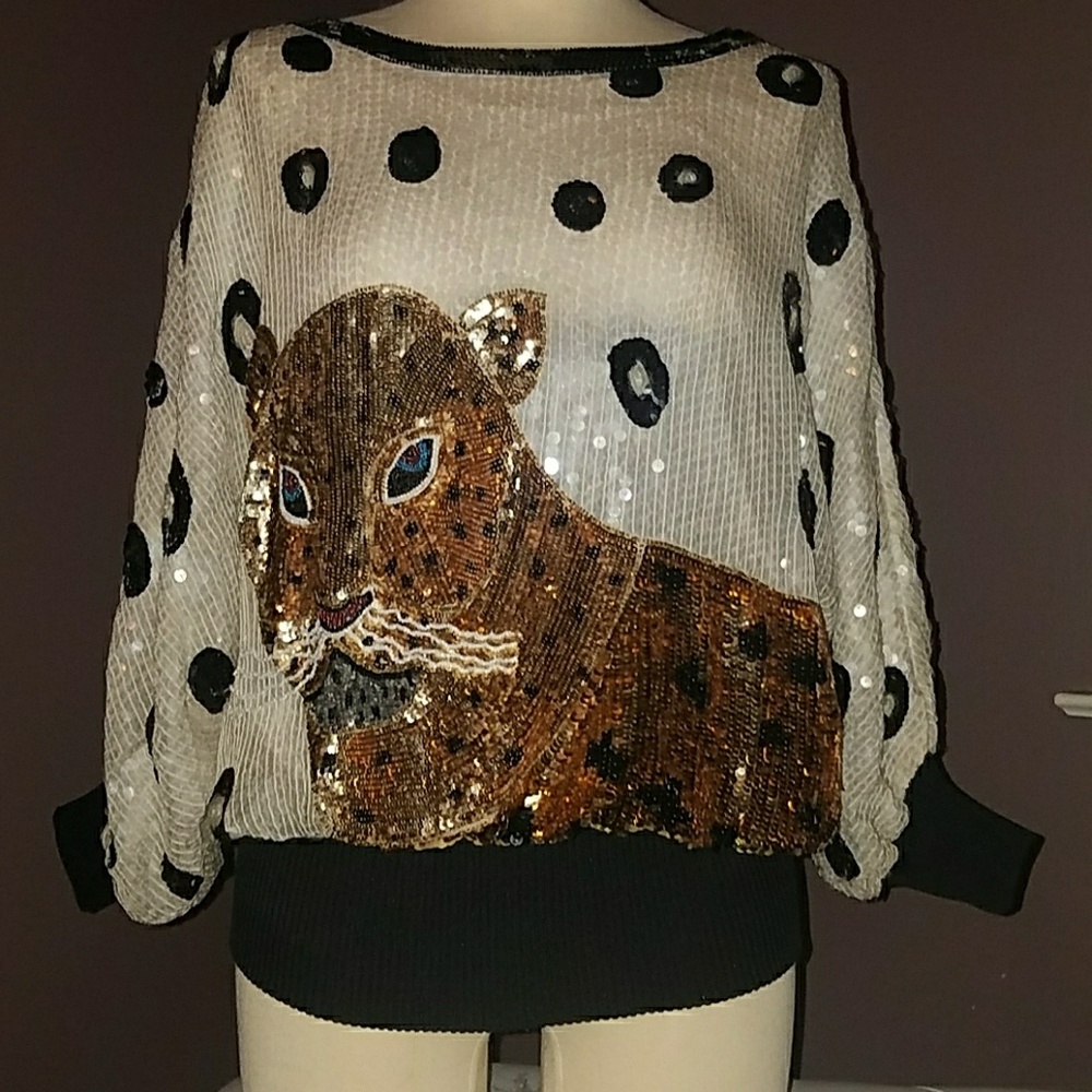 Vintage Cheetah Bat Wing Blouse