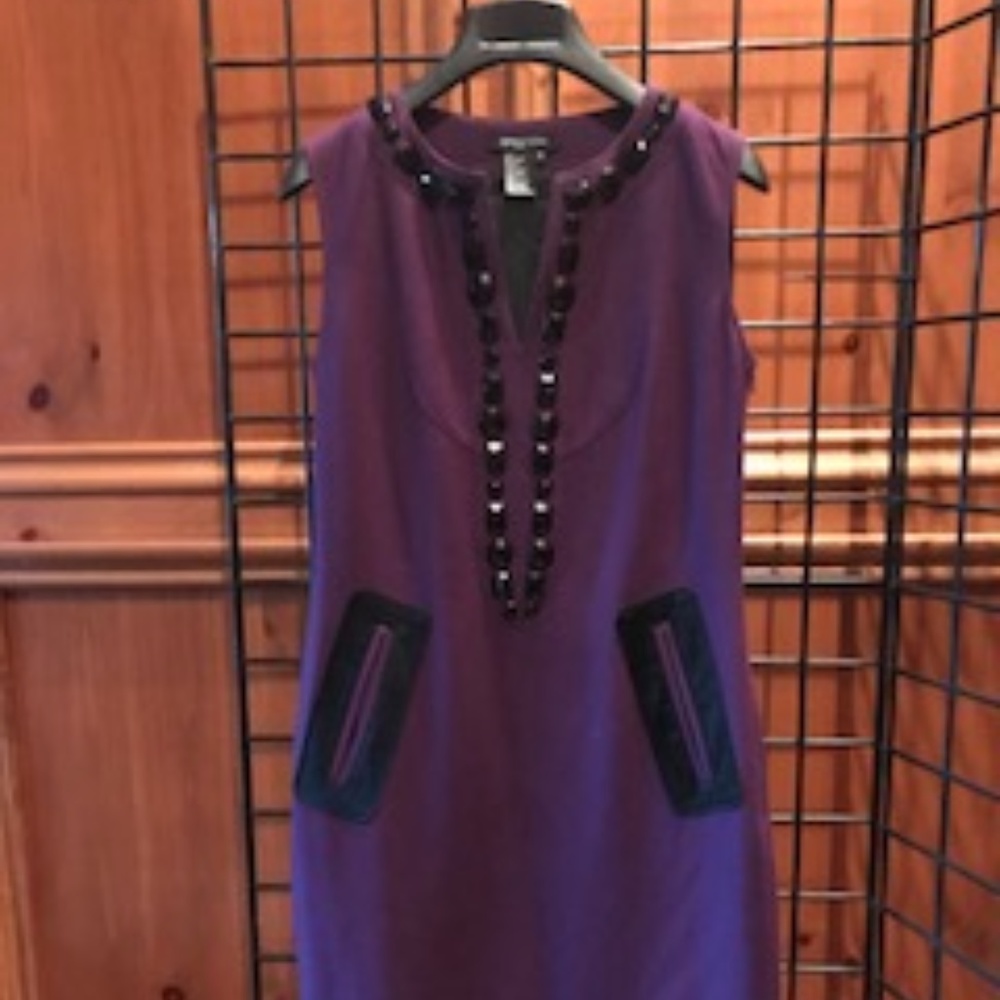 Deep purple and black wool midi dress