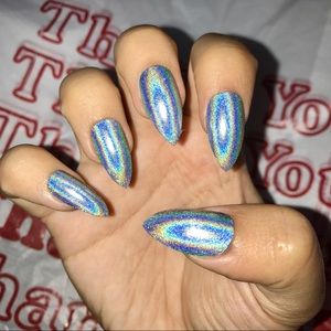 hand-painted holographic stiletto fake nails