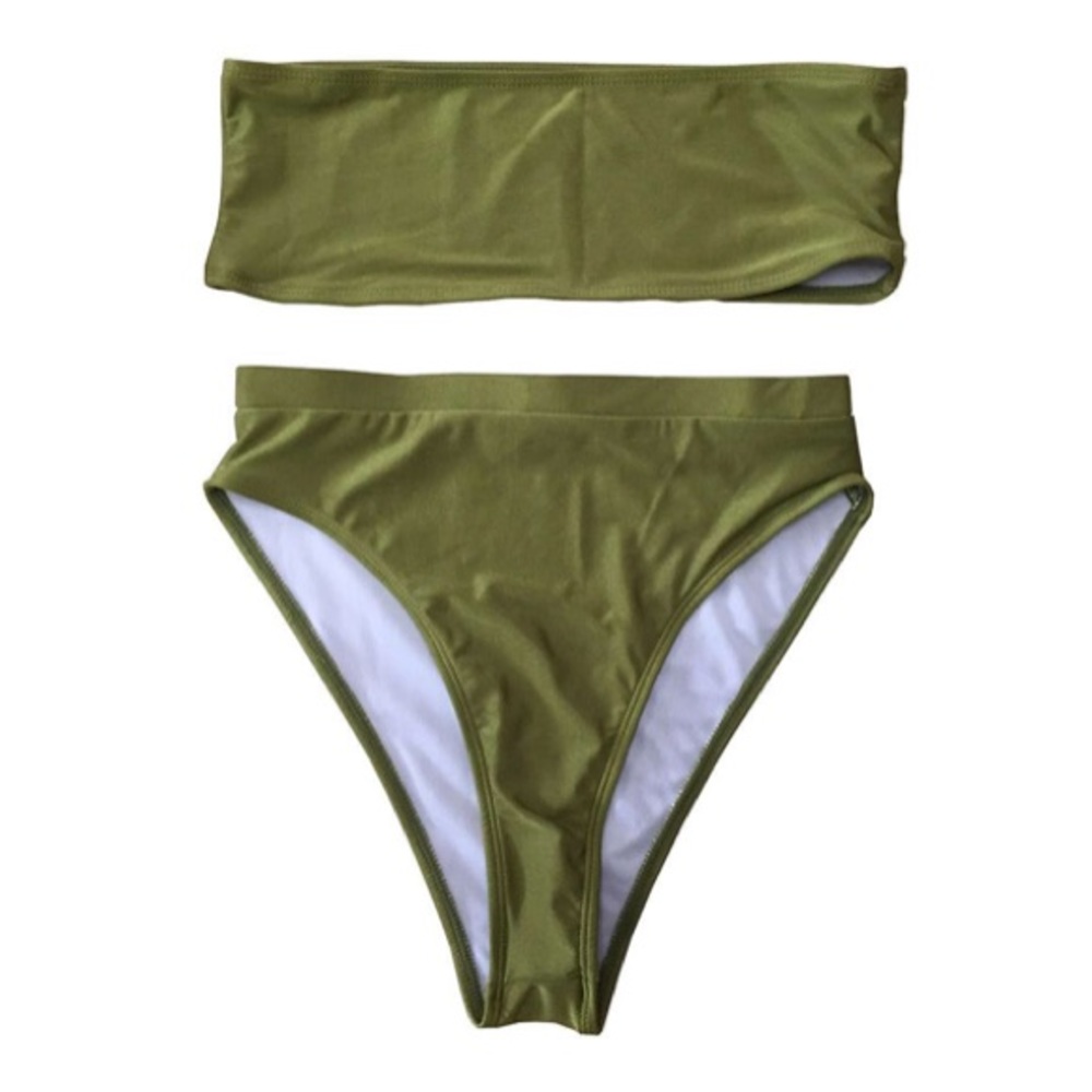 Olive Swim Suit | Med | Strapless High Waisted Set