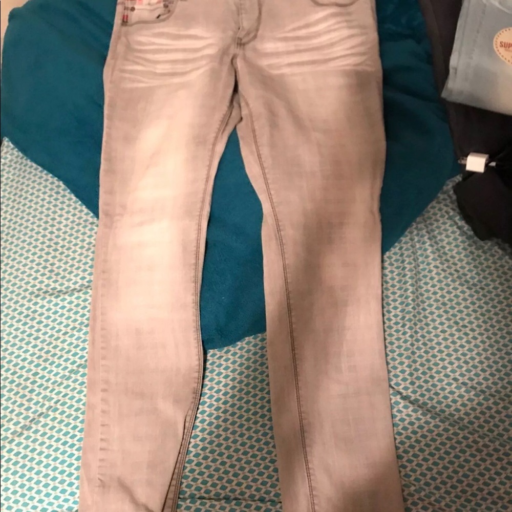Plaid lined skinny jeans
