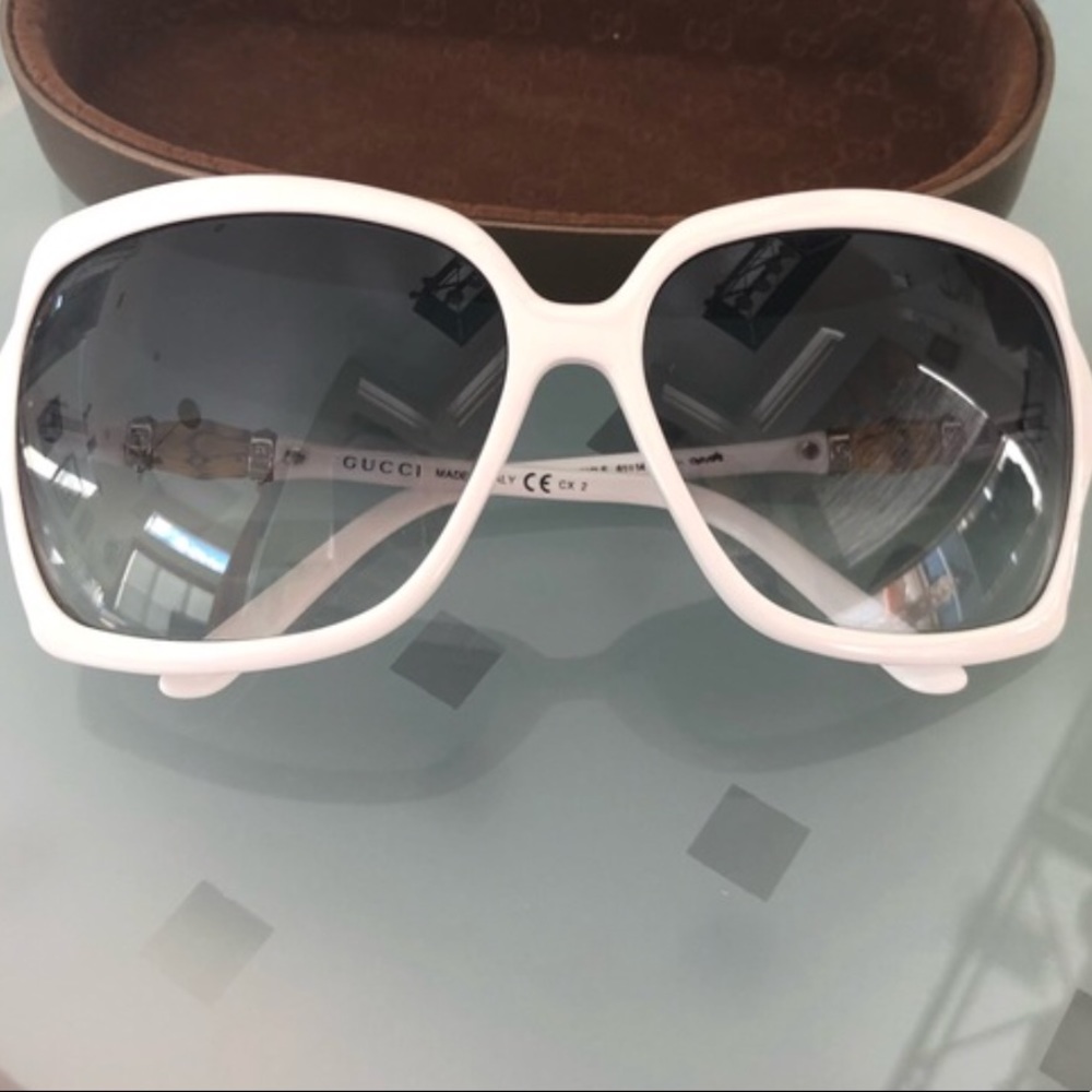 Gucci square bamboo white sunglasses
