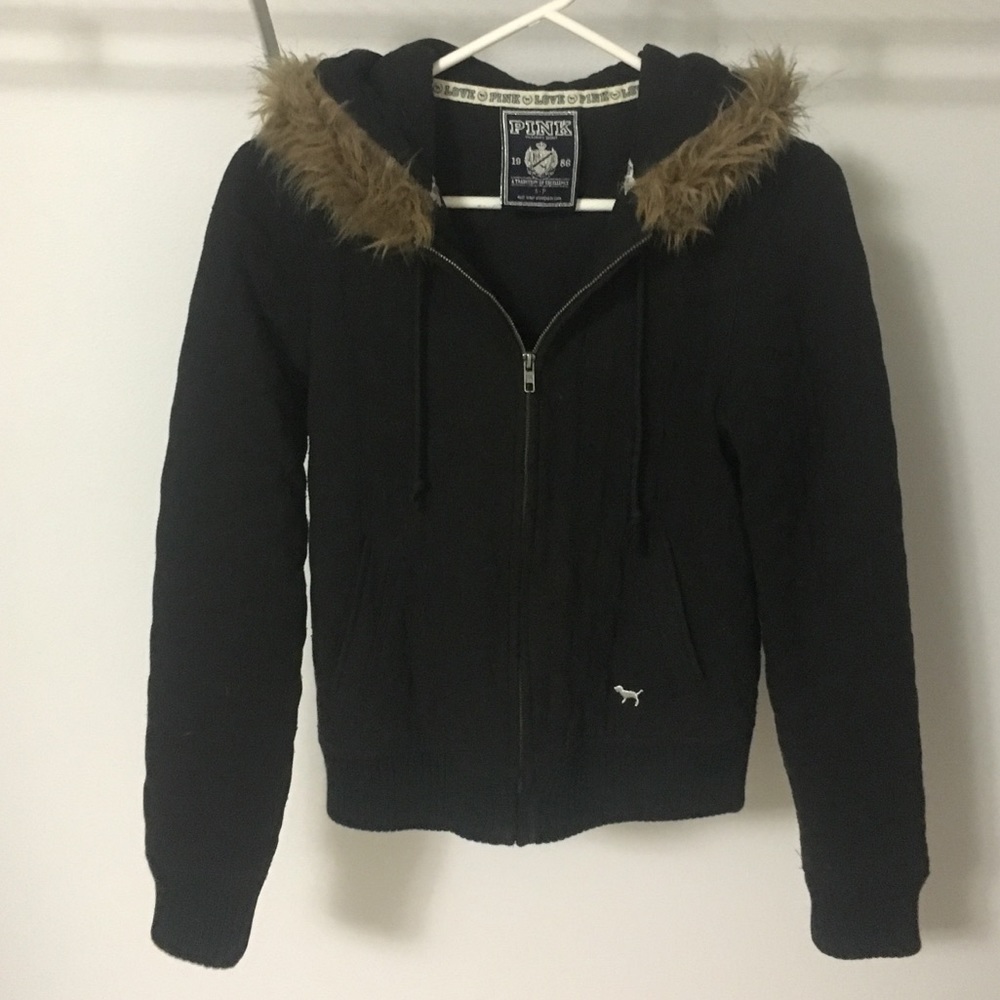 Victoria’s Secret PINK winter coat fur hood SMALL