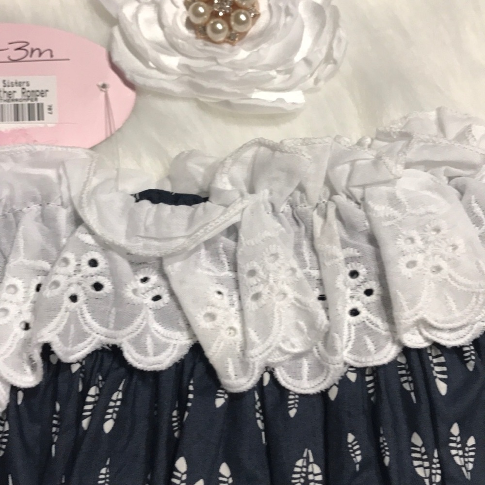 Boutique Feather Romper with Flower Bow - Picture 4 of 7