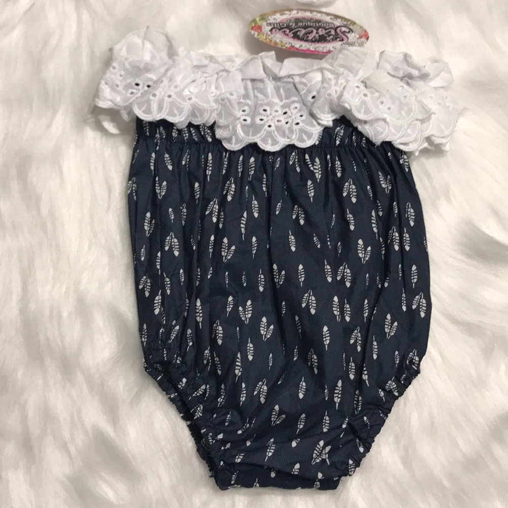 Boutique Feather Romper with Flower Bow - Picture 7 of 7