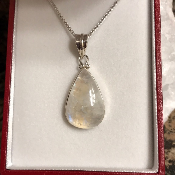 STERLING SILVER RAINBOW MOONSTONE PENDANT NIB - Picture 3 of 5