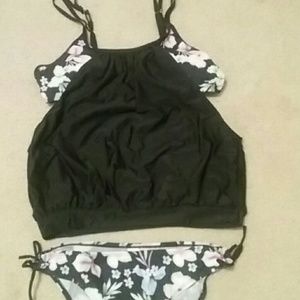 Black and floral tankini set