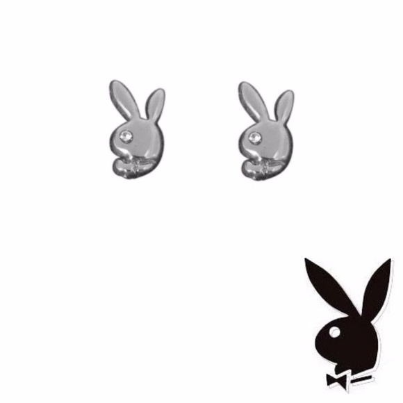 Playboy Bunny Stud Earrings Platinum Plated Logo - Picture 4 of 4
