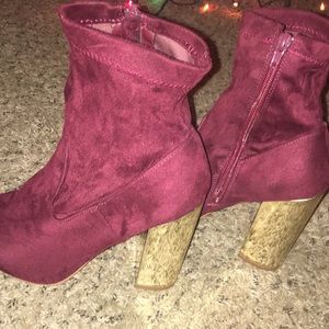 Velvet Boots with Gold Heel