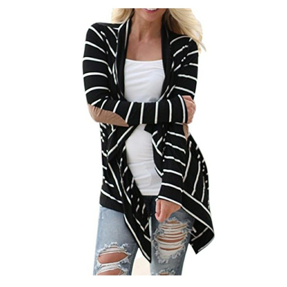Elbow Patch Striped Cardigan