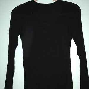 Black Ribbed, Cross String long sleeve shirt