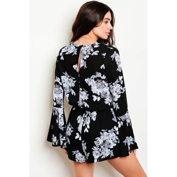 Black Floral Lace Up Romper - Picture 2 of 2