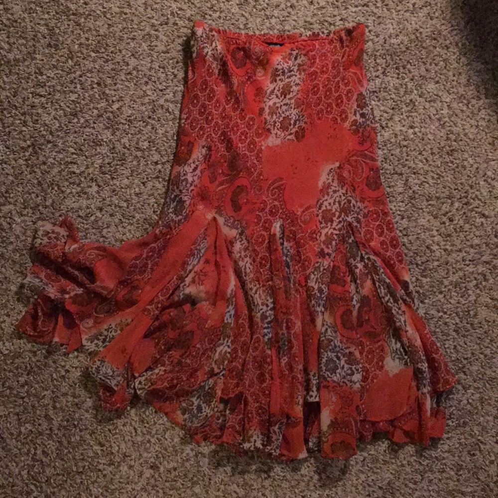 Orange Printed Long Skirt