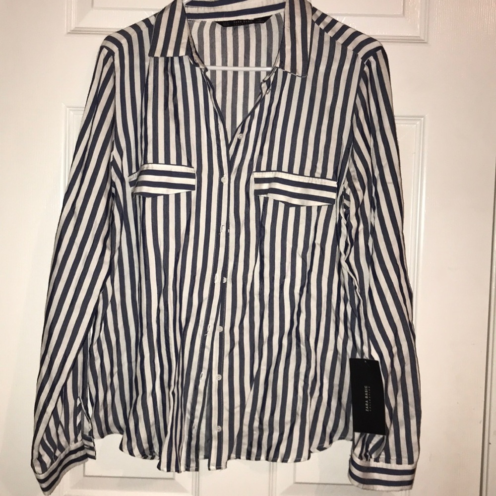 Blue + White  stripped long sleeve dressing shirt