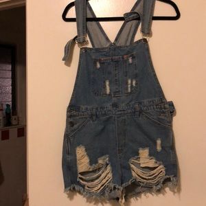 Denim short overalls