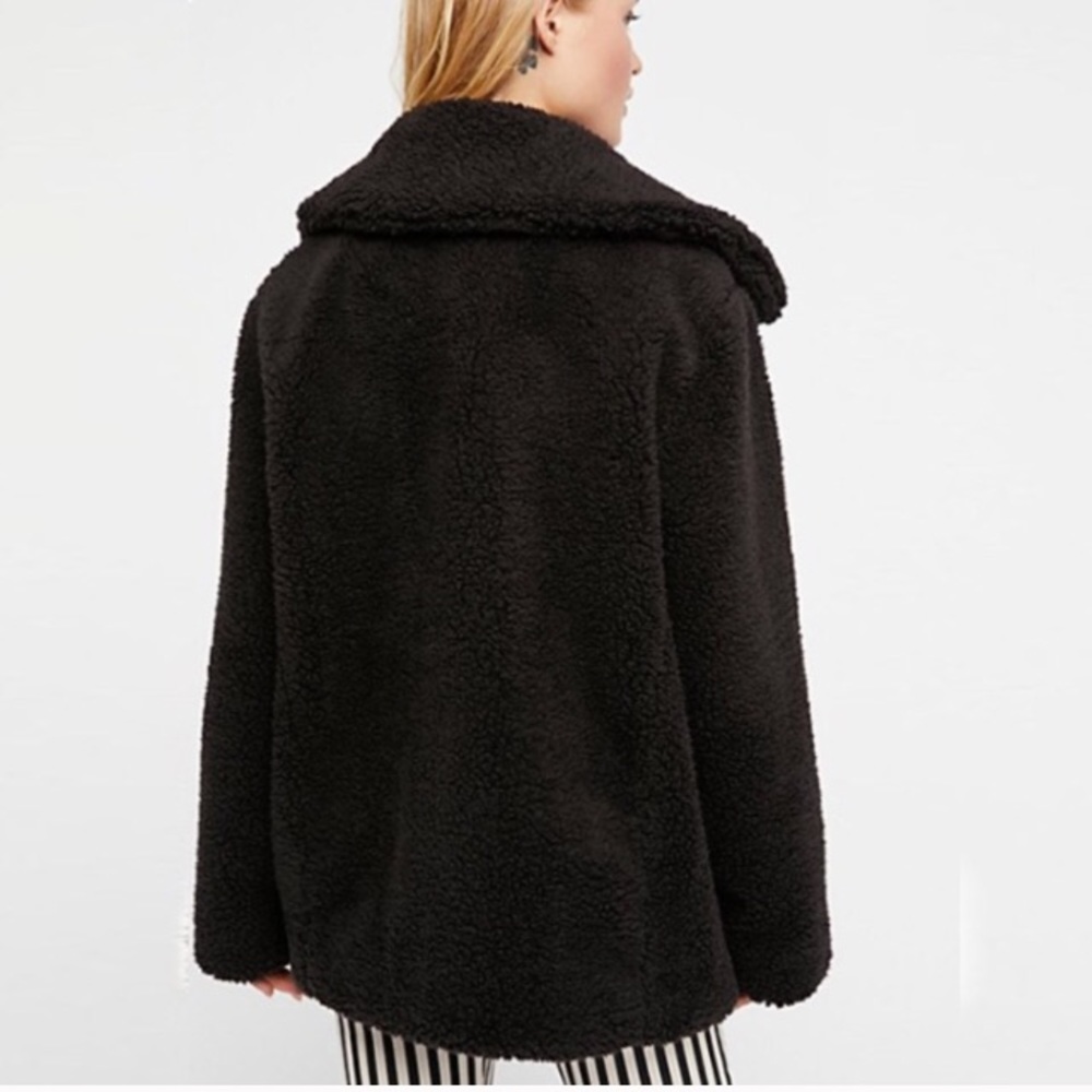 Plush Faux Fur Teddy COAT Jacket Black Ivory - Picture 3 of 8