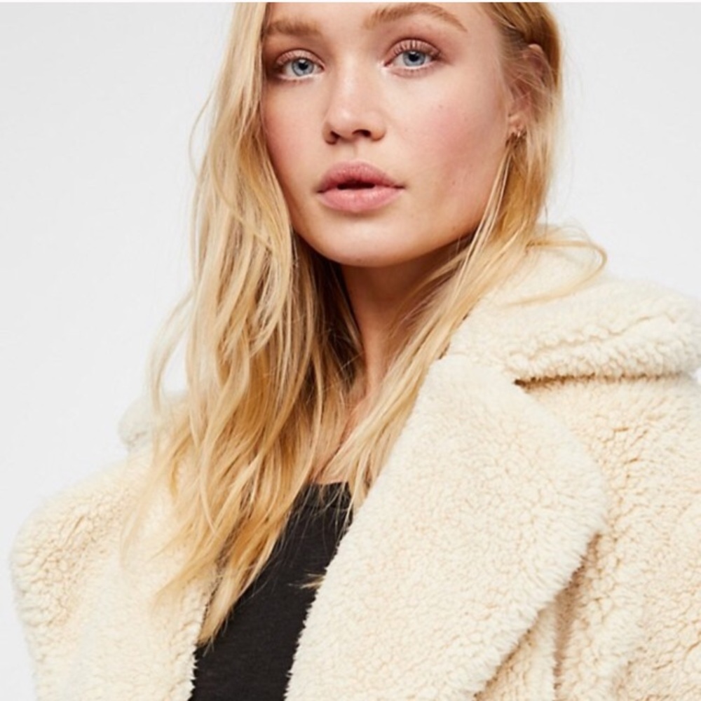 Plush Faux Fur Teddy COAT Jacket Black Ivory - Picture 4 of 8