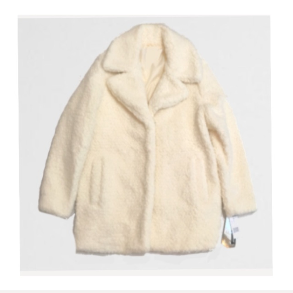 Plush Faux Fur Teddy COAT Jacket Black Ivory - Picture 8 of 8