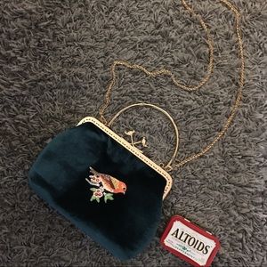Dark green bird velvet clutch shoulder frame purse