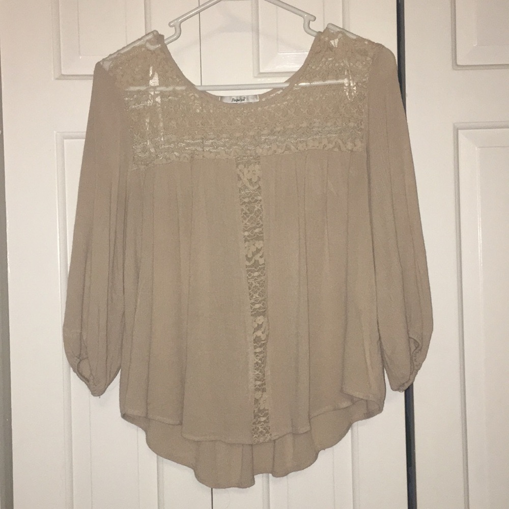 Long tan laced/Flowy blouse