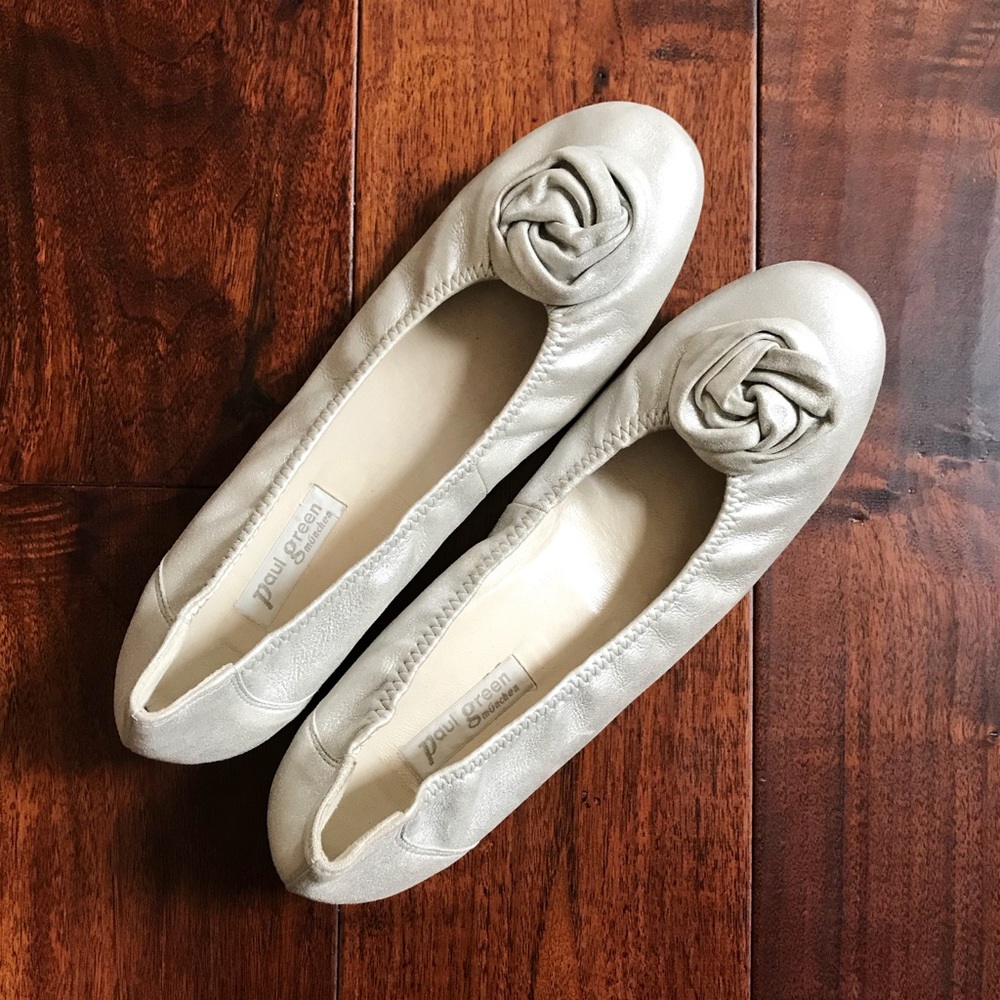 Paul Green Metallic Corsage Flower Ballet Flats