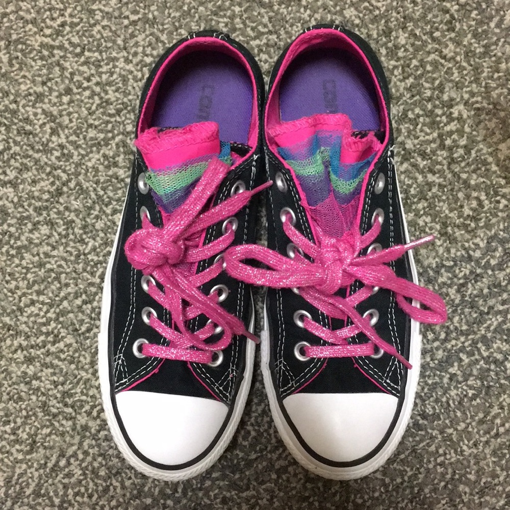 Black Converse with Multi-colored Frills