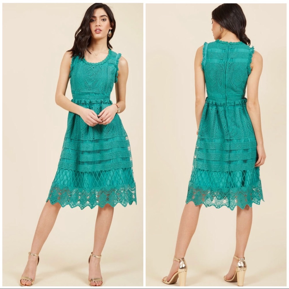 🎉HP🎉 👗 Crocheted A-Line Teal Jade Dress 💙💚