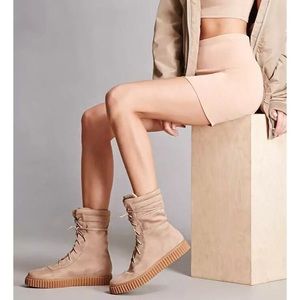 Faux Suede Lace Up Platform Boots