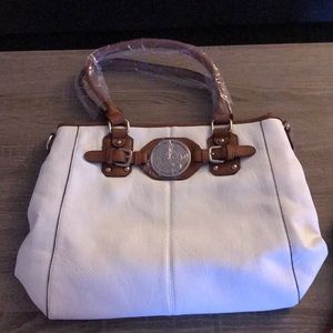 NWOT! Large white and brown handbag