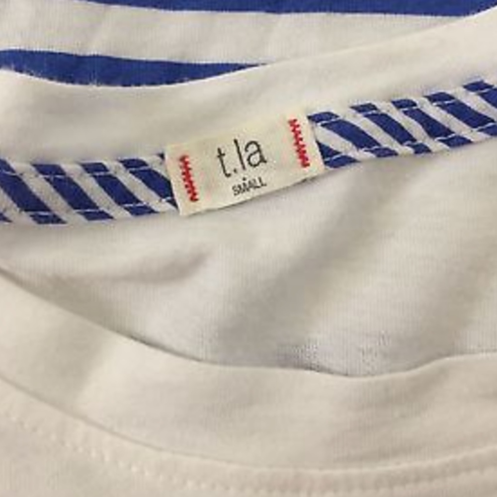 Anthropologie t.la Blue White Striped Top Floral - Picture 4 of 4