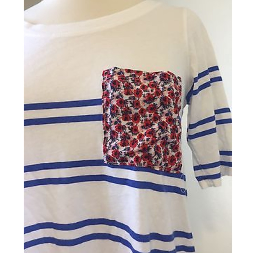 Anthropologie t.la Blue White Striped Top Floral - Picture 2 of 4