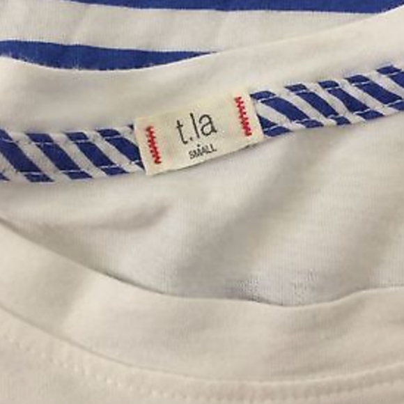 Anthropologie t.la Blue White Striped Top Floral - Picture 4 of 4