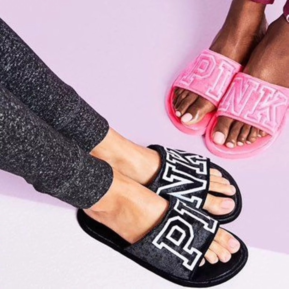 NWT PINK VICTORIA SECRET BLACK VELVET SLIPPERS
