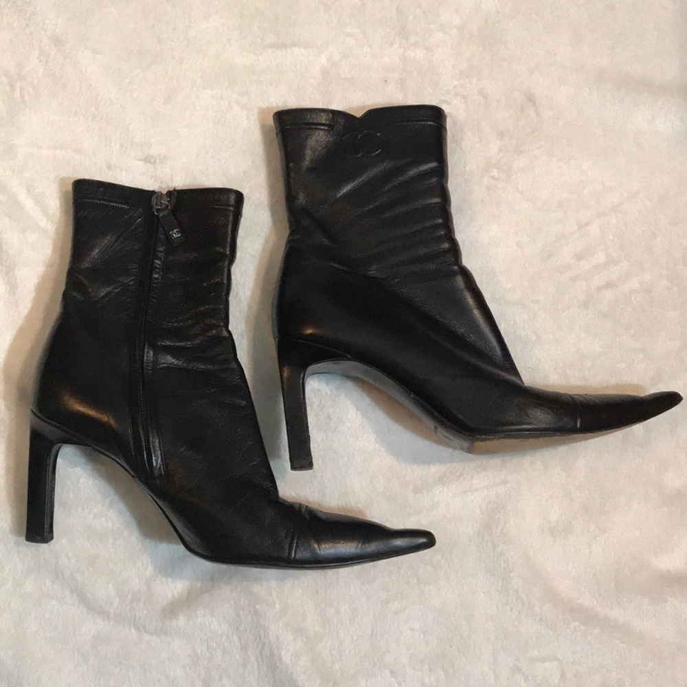 Chanel black leather Boots