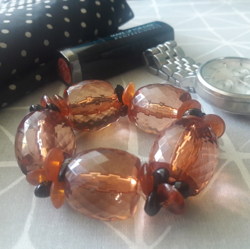 Chunky copper and black tone beads bracelet