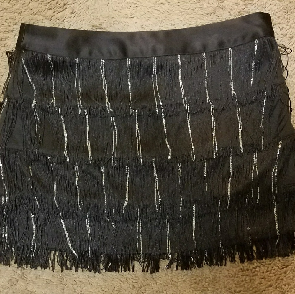 Express Black Fringe Skirt (Size:4)