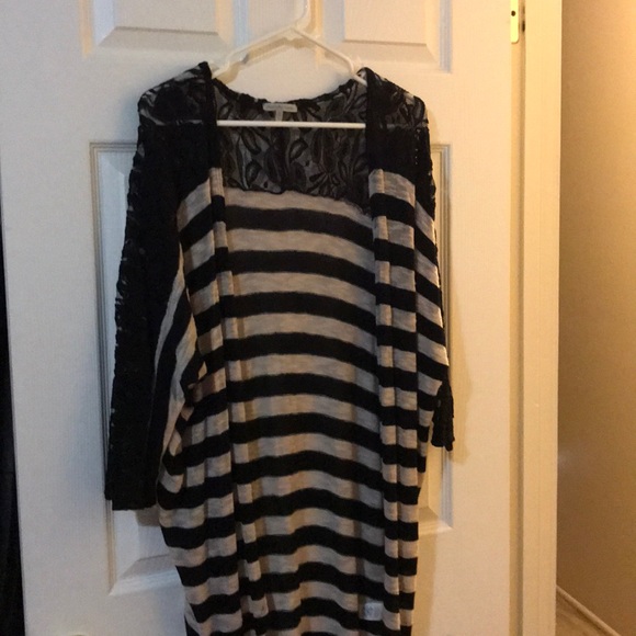 Striped and lace cocoon cardigan - Picture 2 of 5