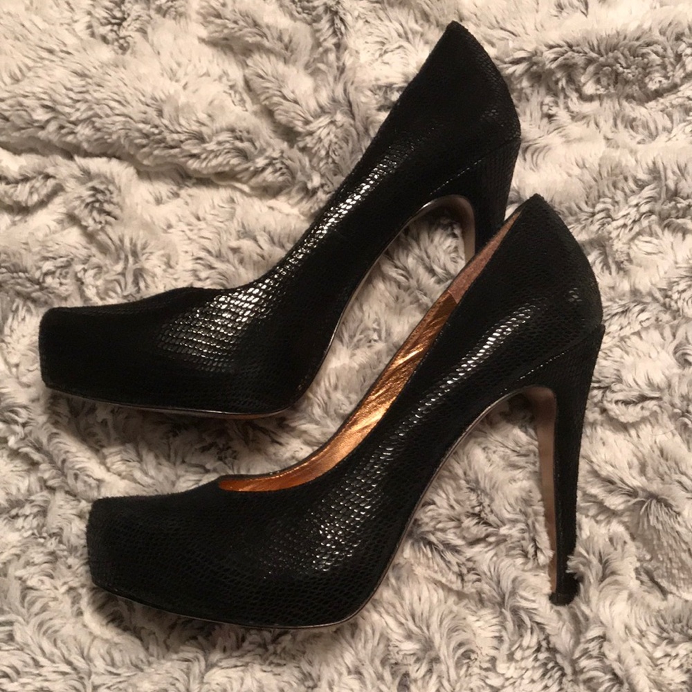 BCBG Black faux snakeskin Heels