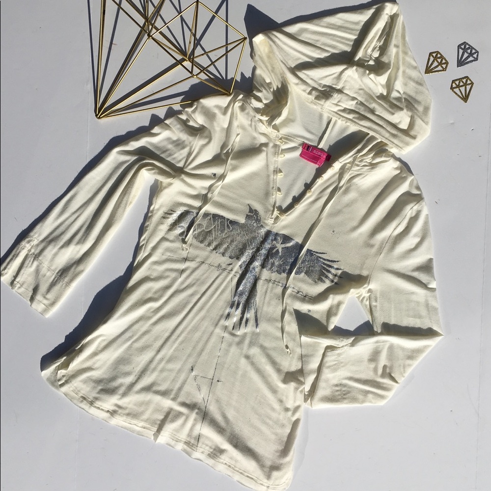 BCBGirls Hoodie Henley Style Top Metallic Bird