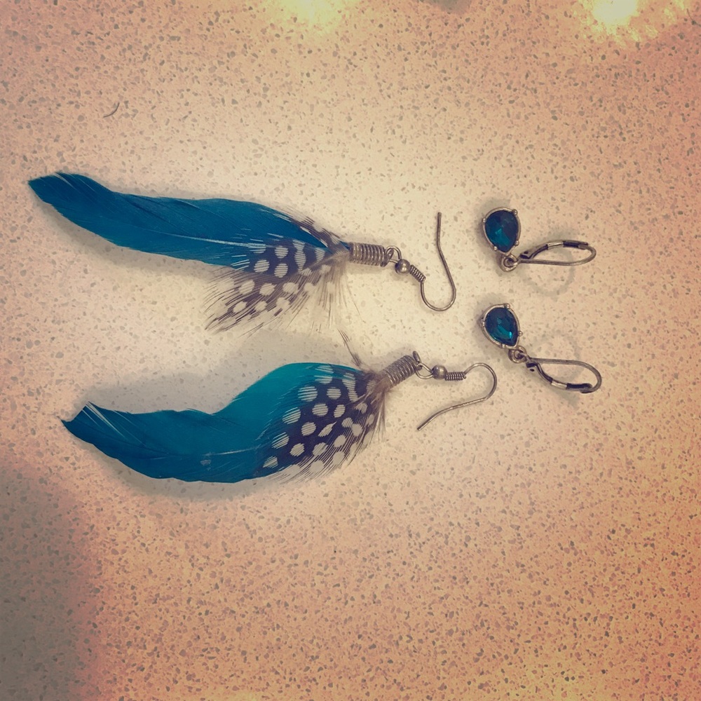 Two pairs teal earrings