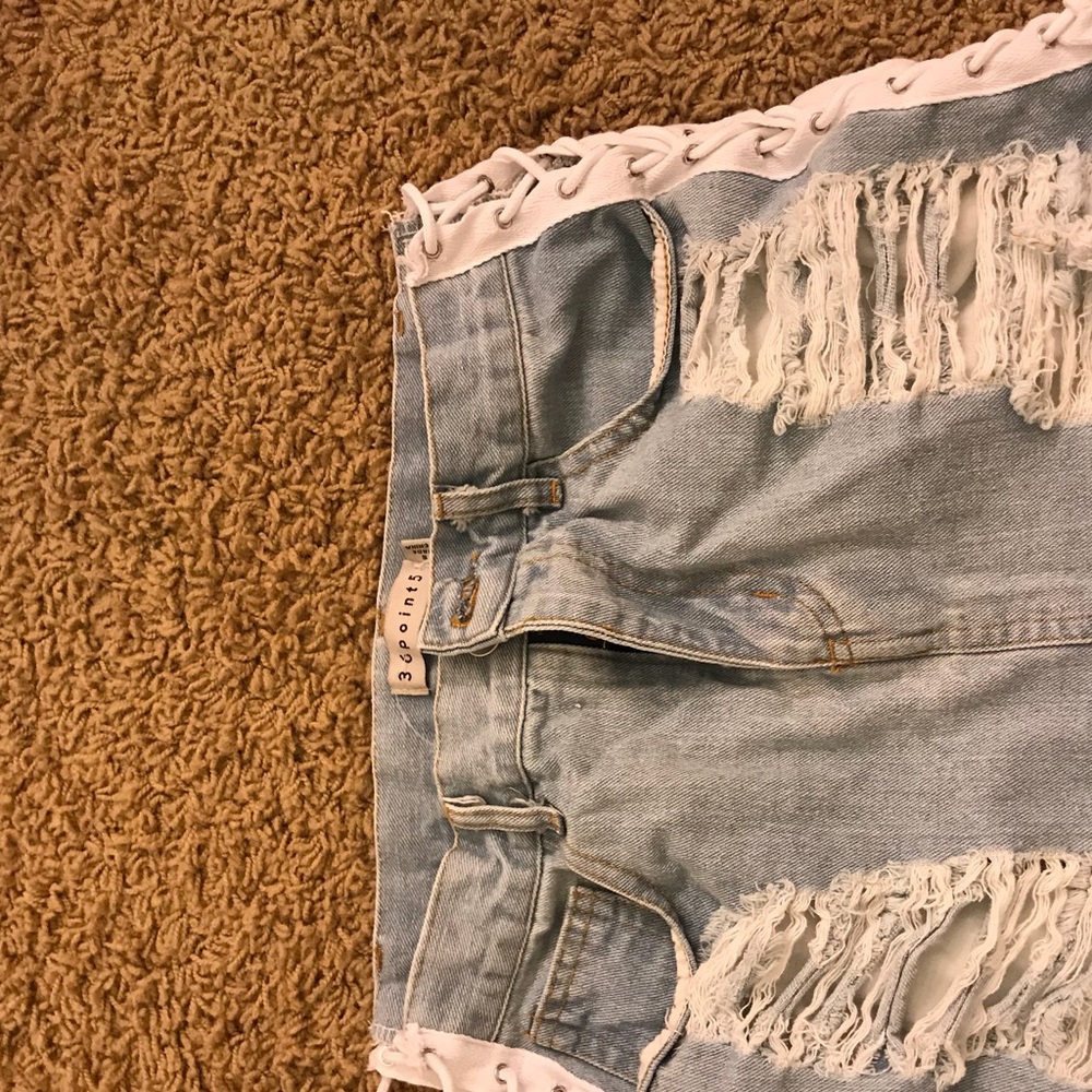 Denim skirt with lace sides