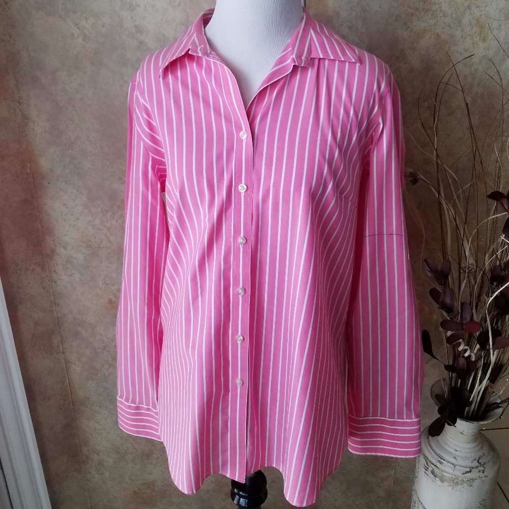 Lands End Pink/White Stripped Buttondown