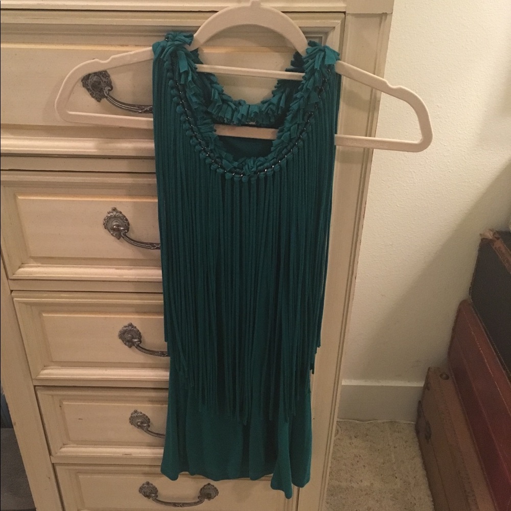 Dark Teal Fringe Top