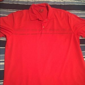 Men's red Izod dry-fit golf shirt.