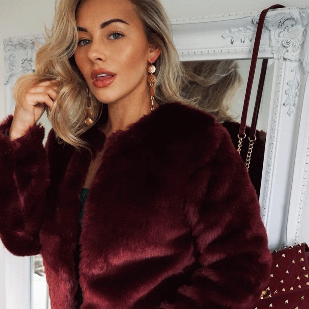 Wine Cropped Faux Fur jacket