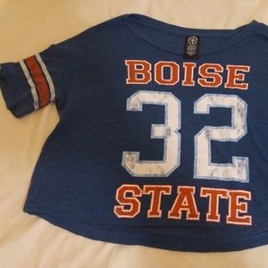 Boise State Distressed Crop Top T Shirt Small